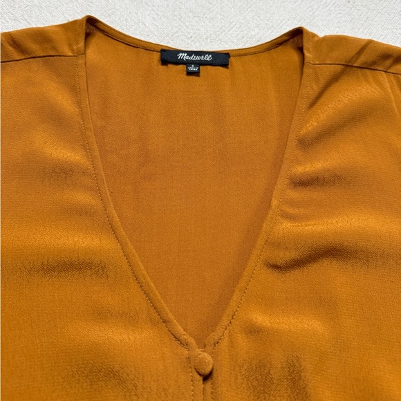 Madewell Ochre Brown Crepe Vneck Button Front Dress S - Picture 7 of 8